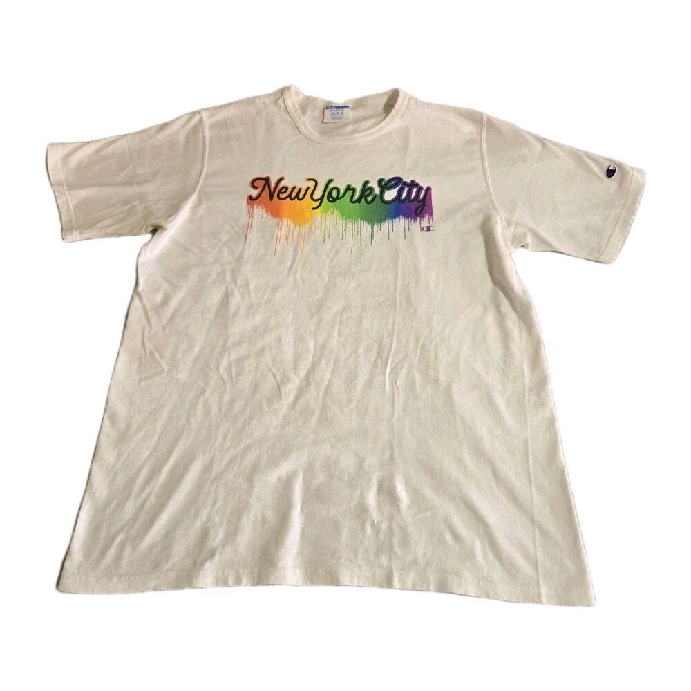 Vintage Y2K Champion New-York City Shirt Multicolor Graffiti Paint Men's Size XL